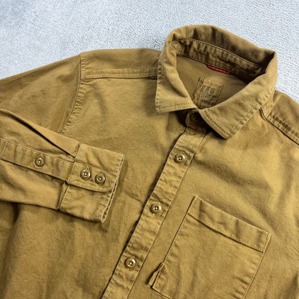 Topo Designs Mens Field Shirt Small Mustard Brown Duck Canvas Button Down Pocket